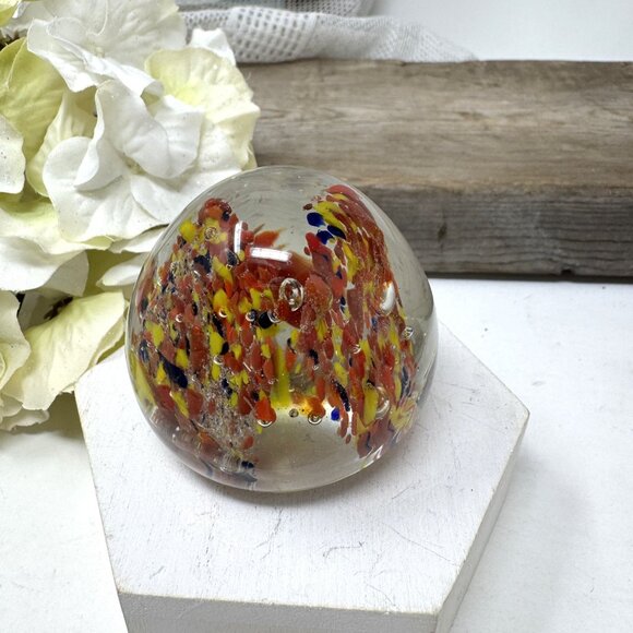Handcrafted Glass Paperweight With Embedded Colorful Floral Design - Picture 9 of 9